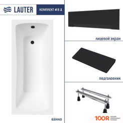 Ванна Lauter BIANCA 170 21207170 (С НОЖКАМИ, ЧЕРНЫМ ПОДГОЛОВНИКОМ И ЧЕРНЫМ ЛИЦ. ЭКРАНОМ) (334959)