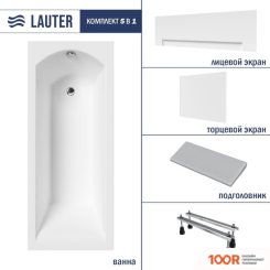 Ванна Lauter AMELIA 180 21204080 (С НОЖКАМИ, СЕРЫМ ПОДГОЛОВ., БЕЛЫМ ЛИЦ. И ТОРЦ.ЭКРАНОМ) (334839)