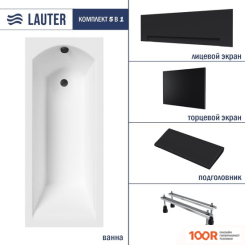 Ванна Lauter AMELIA 160 21204060 (С НОЖКАМИ, ЧЕРНЫМ ПОДГОЛОВ, ЧЕРНЫМ ЛИЦ. И ТОРЦ. ЭКРАНОМ) (334814)