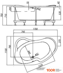 Ванна Kolpa-San LULU 170X110 (ЭКРАН, КАРКАС И СИФОН, ПРАВАЯ) (334772)