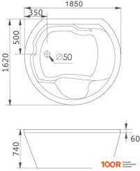 Ванна Gemy G9053 B 185X162 (С ГИДРОМАССАЖЕМ) (334648)