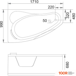Ванна Gemy G9046-II K R 171X99 (334646)