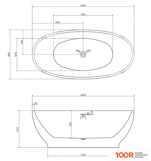 Ванна Abber 165X80 AB9207 (333742)