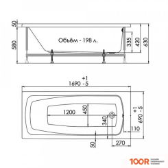 Ванна 1AcReal LONDON 170X70 (С КАРКАСОМ) (333636)