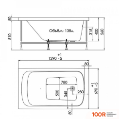 Ванна 1AcReal GAMMA 130X70 (333601)