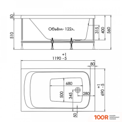 Ванна 1AcReal GAMMA 120X70 (333598)