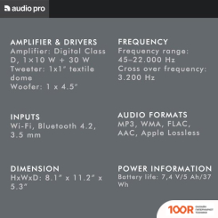 Беспроводная колонка Audio Pro A15 (ТЕМНО-СЕРЫЙ) (331991)