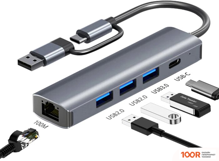 Хаб / Док-станция Lalaunicky USB-A/TYPE-C 5-IN-2 (330062)