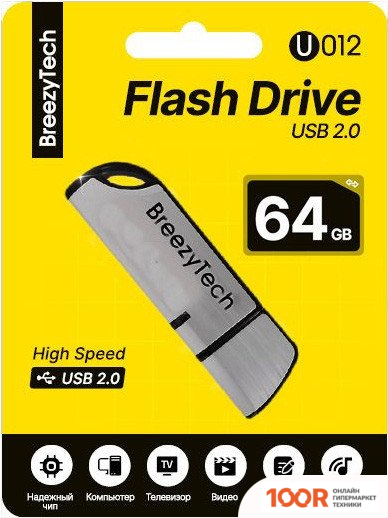 USB Flash BreezyTech U012 64GB (СЕРЕБРИСТЫЙ/ЧЕРНЫЙ) (329668)