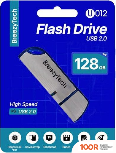 USB Flash BreezyTech U012 128GB (СЕРЕБРИСТЫЙ/СИНИЙ) (329660)