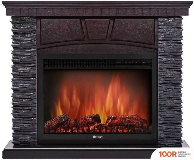 Firelight PORTO 25U (УГЛОВОЙ, КАМЕНЬ ЧЕРНЫЙ/ШПОН ВЕНГЕ) (322431)