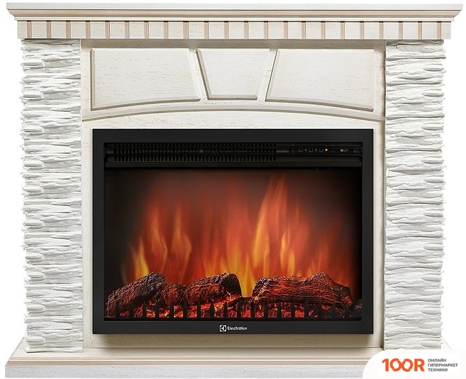 Firelight PORTO 25U (УГЛОВОЙ, КАМЕНЬ БЕЛЫЙ/ШПОН БЕЛЕНЫЙ ДУБ) (322430)