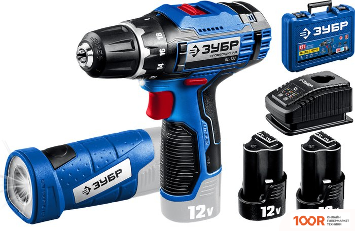 Зубр ПРОФЕССИОНАЛ DL-121-22F (С 2-МЯ АКБ, LED ФОНАРЬ, КЕЙС) (319020)