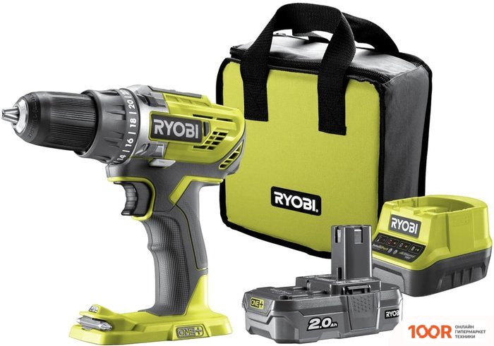 Ryobi R18DD3-120S 5133003347 (С 1-М АКБ 2.0 AH, СУМКА) (318416)