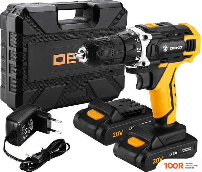Deko DKCD20FU-LI SET 3 063-4172 (С 2-МЯ АКБ, КЕЙС, НАБОР ОСНАСТКИ) (316901)
