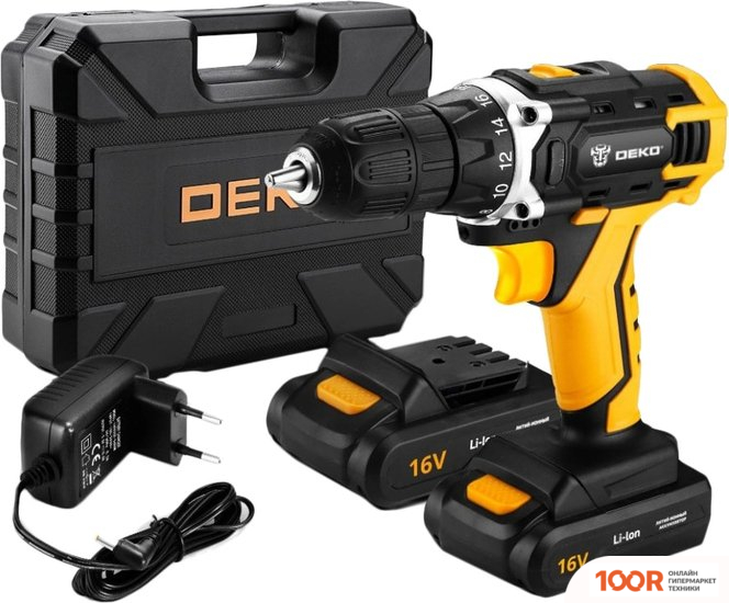 Deko DKCD16FU-LI 063-4099 (С 2-МЯ АКБ, КЕЙС, НАБОР ОСНАСТКИ) (316888)