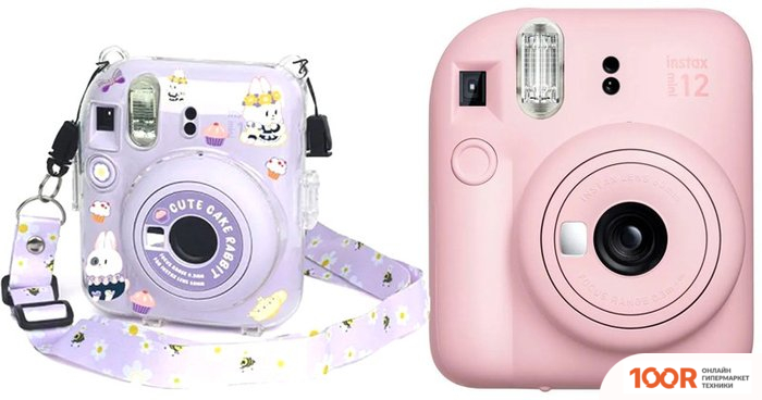 Фотоаппарат Fujifilm INSTAX MINI 12 (РОЗОВЫЙ) + ПУРПУРНЫЙ ЧЕХОЛ SUNDAYS С РЕМНЕМ (305711)