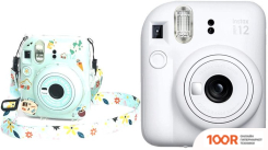Фотоаппарат Fujifilm INSTAX MINI 12 (БЕЛЫЙ) + ЗЕЛЕНЫЙ ЧЕХОЛ SUNDAYS С РЕМНЕМ (305703)