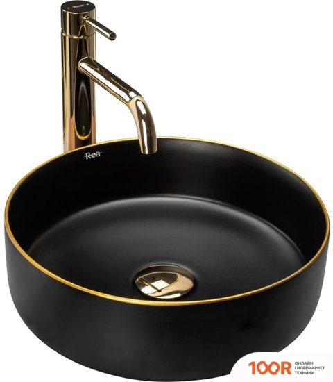Умывальник Rea SAMI (ЧЕРНЫЙ МАТОВЫЙ/ЗОЛОТИСТЫЙ) (298428)