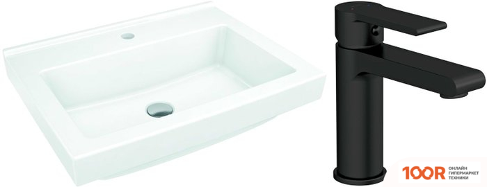 Умывальник Cersanit GRAND 60 S-UM-GRA60/1-W + BRASKO BLACK A63107 (297201)