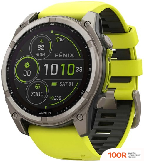 Garmin FENIX 8 SOLAR, SAPPHIRE 51ММ (ТИТАНОВЫЙ, ЖЕЛТЫЙ СИЛИКОНОВЫЙ РЕМЕШОК) (295207)