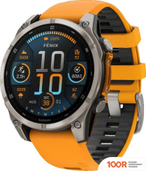 Garmin FENIX 8 SAPPHIRE, TITANIUM 47ММ (СВЕТЛО-СЕРЫЙ, ОРАНЖЕВЫЙ СИЛИКОНОВЫЙ РЕМЕШОК) (295201)