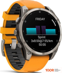 Garmin FENIX 8 SAPPHIRE, TITANIUM 47ММ (СВЕТЛО-СЕРЫЙ, ОРАНЖЕВЫЙ СИЛИКОНОВЫЙ РЕМЕШОК) (295201)