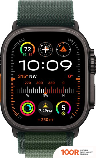 Apple WATCH ULTRA 2 LTE 49 ММ (ТИТАНОВЫЙ КОРПУС, ЧЕРНЫЙ/ТЕМНО-ЗЕЛЕНЫЙ, РЕМЕШОК ИЗ ПОЛИЭСТЕРА S) (294804)