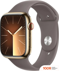 Apple WATCH SERIES 9 LTE 45 ММ (КОРПУС ИЗ НЕРЖАВЕЮЩЕЙ СТАЛИ, ЗОЛОТИСТЫЙ/ТЕМНО-СЕРЫЙ, СПОРТИВНЫЙ СИЛИКОНОВЫЙ РЕМЕШОК M/L) (294767)
