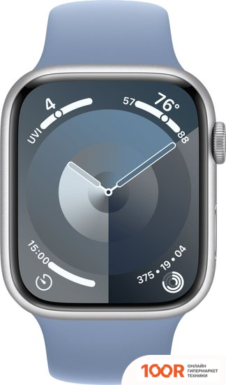 Apple WATCH SERIES 9 45 ММ (АЛЮМИНИЕВЫЙ КОРПУС, СЕРЕБРИСТЫЙ/ЗИМНИЙ СИНИЙ, СПОРТИВНЫЙ СИЛИКОНОВЫЙ РЕМЕШОК M/L) (294756)