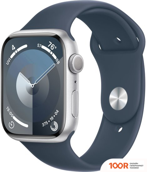 Apple WATCH SERIES 9 45 ММ (АЛЮМИНИЕВЫЙ КОРПУС, СЕРЕБРИСТЫЙ/ГРОЗОВОЙ СИНИЙ, СПОРТИВНЫЙ СИЛИКОНОВЫЙ РЕМЕШОК M/L) (294753)