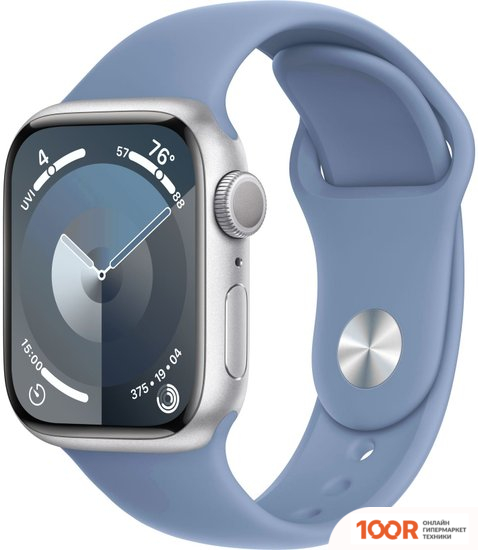 Apple WATCH SERIES 9 41 ММ (АЛЮМИНИЕВЫЙ КОРПУС, СЕРЕБРИСТЫЙ/ЗИМНИЙ СИНИЙ, СПОРТИВНЫЙ СИЛИКОНОВЫЙ РЕМЕШОК M/L) (294740)