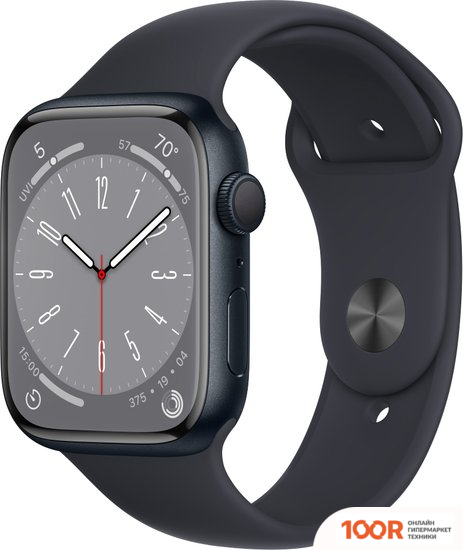 Apple WATCH SERIES 8 45 ММ (АЛЮМИНИЕВЫЙ КОРПУС, ПОЛУНОЧНЫЙ/ПОЛУНОЧНЫЙ, СПОРТИВНЫЙ СИЛИКОНОВЫЙ РЕМЕШОК M/L) (294646)