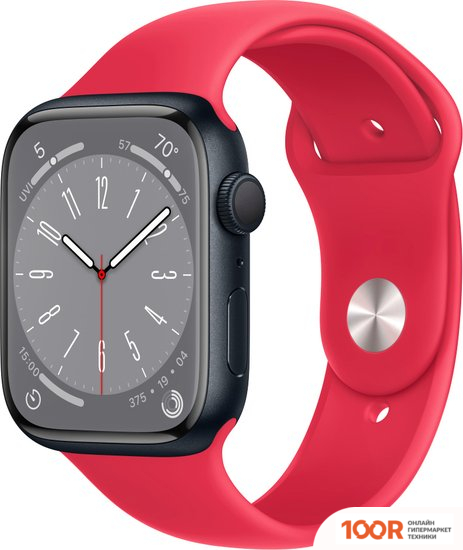Apple WATCH SERIES 8 45 ММ (АЛЮМИНИЕВЫЙ КОРПУС, ПОЛУНОЧНЫЙ/КРАСНЫЙ, СПОРТИВНЫЕ СИЛИКОНОВЫЕ РЕМЕШКИ S/M + M/L) (294644)