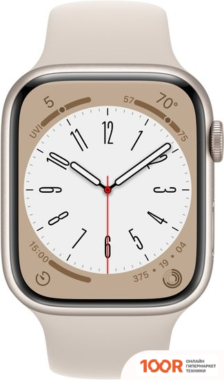 Apple WATCH SERIES 8 45 ММ (АЛЮМИНИЕВЫЙ КОРПУС, ЗВЕЗДНЫЙ СВЕТ/ЗВЕЗДНЫЙ СВЕТ, СПОРТИВНЫЙ СИЛИКОНОВЫЙ РЕМЕШОК M/L) (294628)