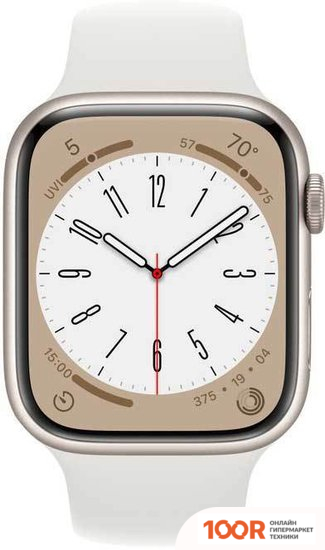 Apple WATCH SERIES 8 45 ММ (АЛЮМИНИЕВЫЙ КОРПУС, ЗВЕЗДНЫЙ СВЕТ/БЕЛЫЙ, СПОРТИВНЫЙ СИЛИКОНОВЫЙ РЕМЕШОК M/L) (294623)