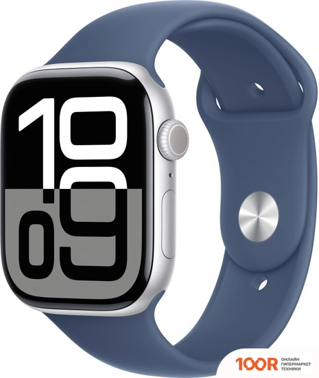 Apple WATCH SERIES 10 46 ММ (АЛЮМИНИЕВЫЙ КОРПУС, СЕРЕБРИСТЫЙ/СИНИЙ, СПОРТИВНЫЙ СИЛИКОНОВЫЙ РЕМЕШОК M/L) (294488)