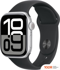 Apple WATCH SERIES 10 42 ММ (АЛЮМИНИЕВЫЙ КОРПУС, СЕРЕБРИСТЫЙ/ЧЕРНЫЙ, СПОРТИВНЫЙ СИЛИКОНОВЫЙ РЕМЕШОК S/M) (294477)