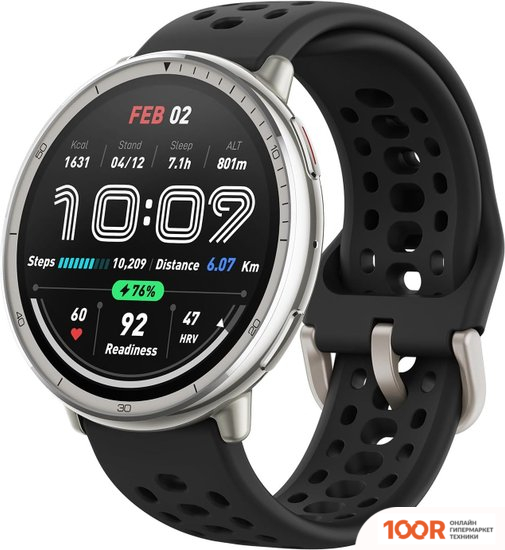 Amazfit ACTIVE 2 (СЕРЕБРИСТЫЙ, С ЧЕРНЫМ СИЛИКОНОВЫМ РЕМЕШКОМ) (294235)