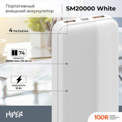 Внешний аккумулятор Hiper SM20000 20000MAH (БЕЛЫЙ) (229649)