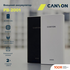 Внешний аккумулятор Canyon PB-2001 20000MAH (БЕЛЫЙ) (229435)