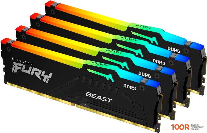 Оперативная память Kingston FURY BEAST RGB 4X32ГБ DDR5 5200 МГЦ KF552C40BBAK4-128 (221496)
