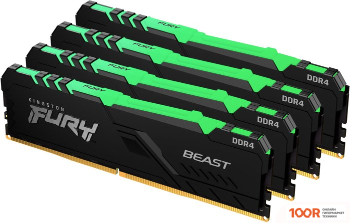 Оперативная память Kingston FURY BEAST RGB 4X16GB DDR4 PC4-25600 KF432C16BBAK4/64 (221476)