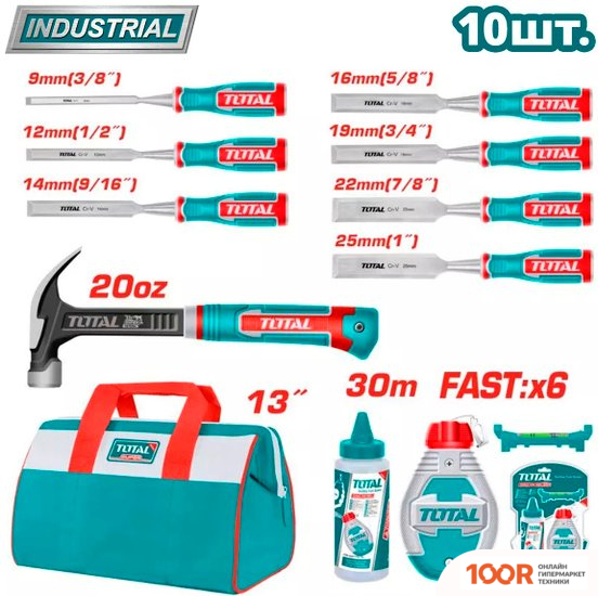 Total НАБОР ИНСТРУМЕНТОВ ДЛЯ ДЕРЕВООБРАБОТКИ TOS230906 (10 ПРЕДМЕТОВ) (180485)