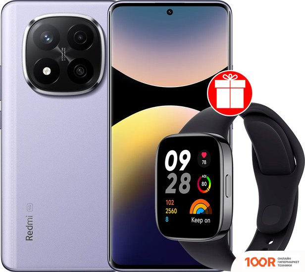 Мобильный телефон Xiaomi REDMI NOTE 14 PRO+ 5G 8GB/256GB МЕЖДУНАРОДНАЯ ВЕРСИЯ (ФИОЛЕТОВЫЙ) + УМНЫЕ ЧАСЫ XIAOMI REDMI WATCH 3 (ЧЕРНЫЙ) ПО АКЦИИ (163441)