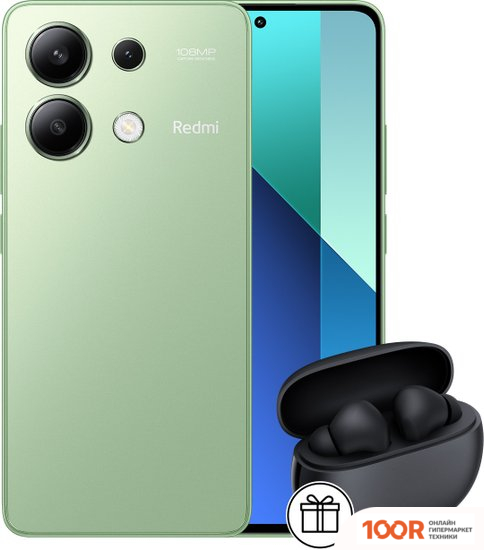 Мобильный телефон Xiaomi REDMI NOTE 13 6GB/128GB С NFC МЕЖДУНАРОДНАЯ ВЕРСИЯ (МЯТНО-ЗЕЛЕНЫЙ) И XIAOMI REDMI BUDS 4 ACTIVE (ЧЕРНЫЙ) ПО АКЦИИ (163174)