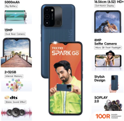 Мобильный телефон Tecno SPARK GO 2022 2GB/32GB (АТЛАНТИЧЕСКИЙ СИНИЙ) (160941)