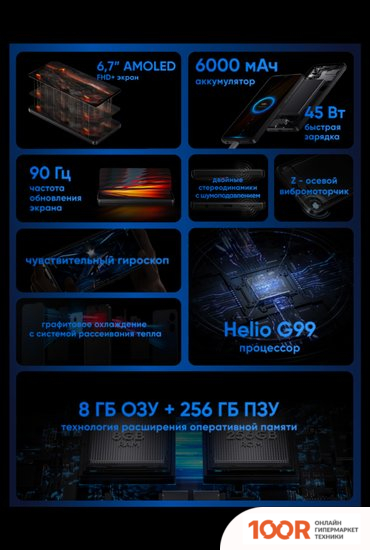 Мобильный телефон Tecno POVA 4 PRO 8GB/128GB (СИНИЙ ФЛЮОРИТ) (160751)