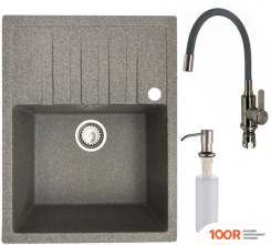 Кухонная мойка БелЭворс VEGA R + СМЕСИТЕЛЬ W74004-9 + ДОЗАТОР L405-1 (СЕРЫЙ/САТИН) (141069)