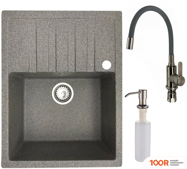 Кухонная мойка БелЭворс VEGA R + СМЕСИТЕЛЬ W74004-9 + ДОЗАТОР L405-1 (СЕРЫЙ/САТИН) (141069)
